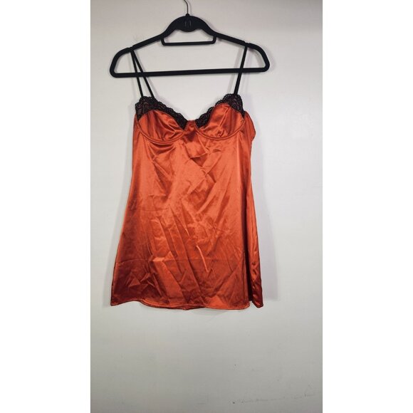 Forever 21 Orange Slip Dress Y2K 90s Style Night Gown Dress Satin Tank L - Picture 1 of 6